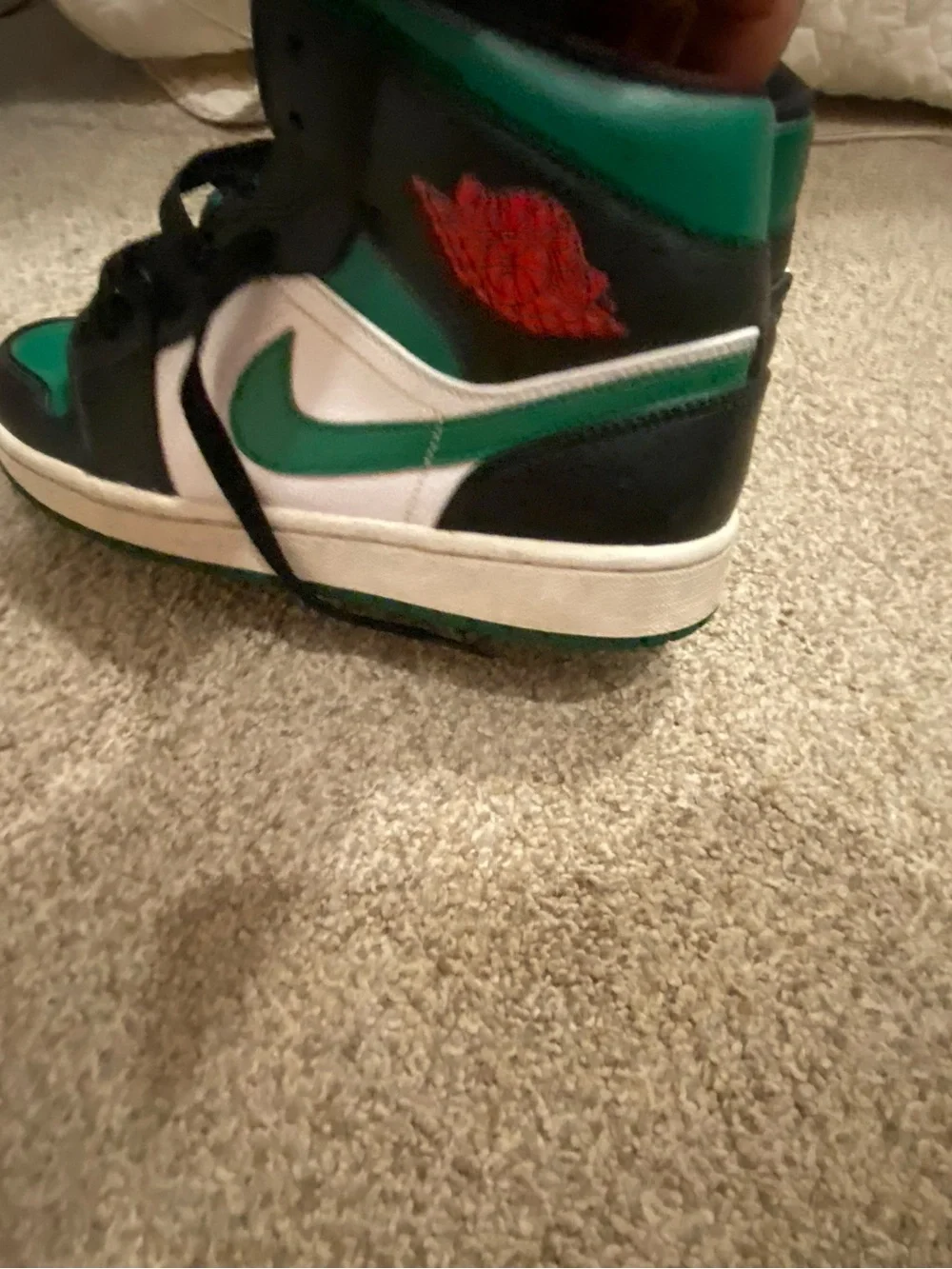 Jordan 1’s 2019 High Top Sneakers in Black & Green with Red Jumpman